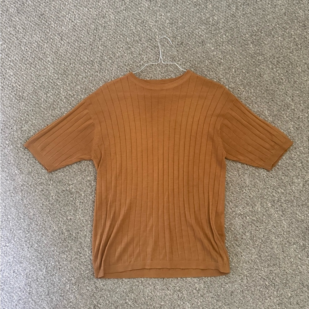Ribbed Burnt Orange Short Sleeve Top